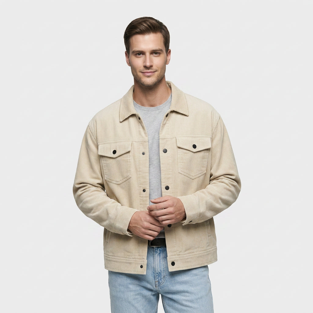 Veste en Velours Côtelé à Boutons-Pression pour Homme