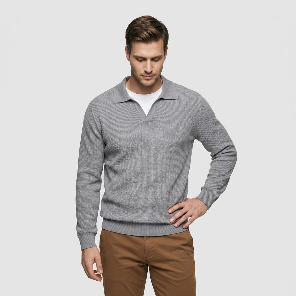Pull Polo en Maille Texturée à Col Ouvert pour Homme