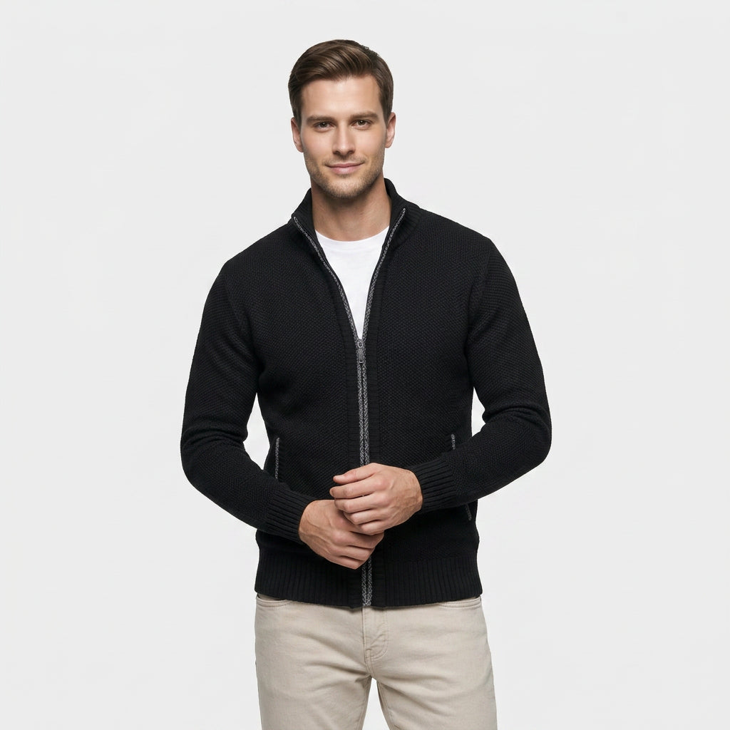 Veste en Maille Zippée à Col Montant pour Homme