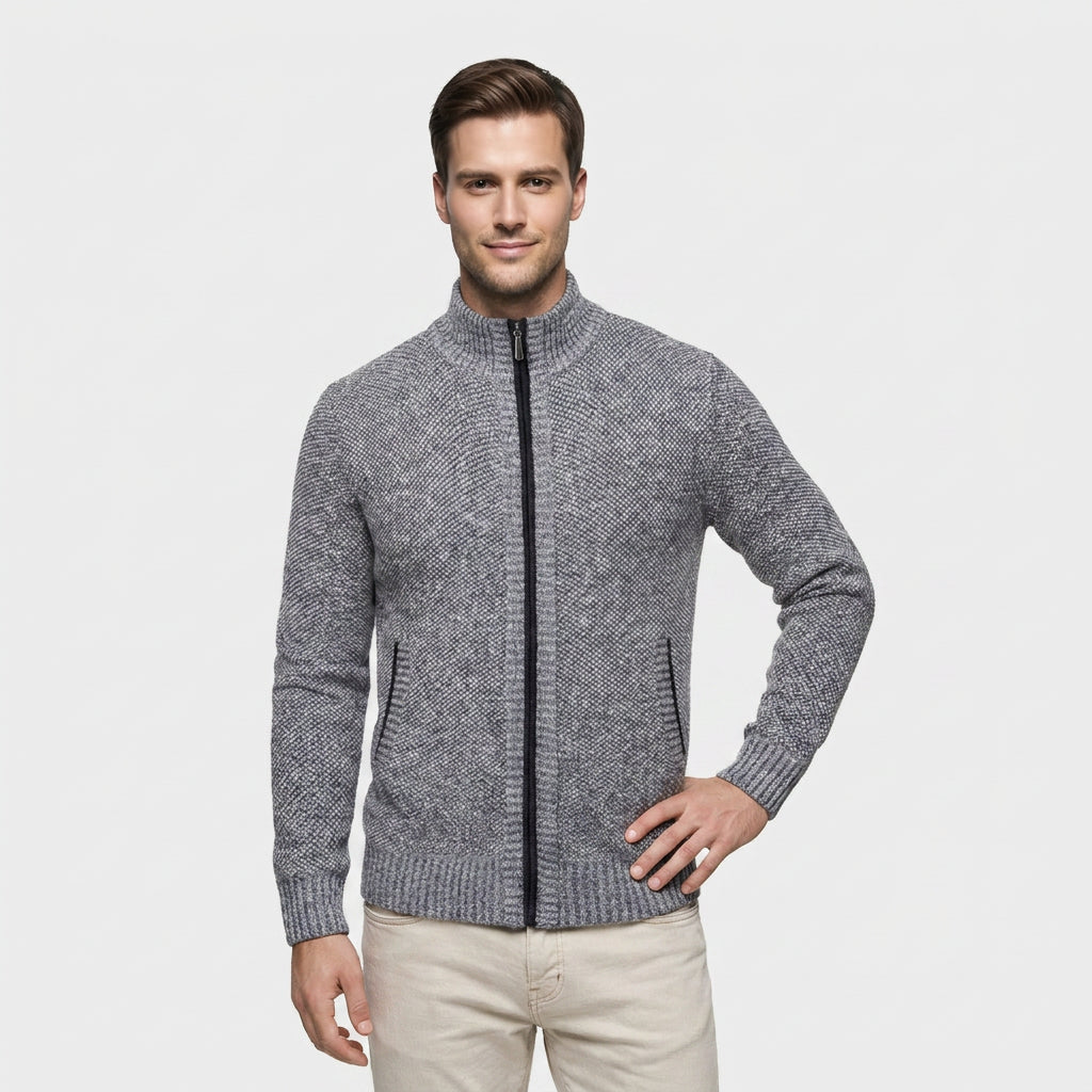 Veste en Maille Zippée à Col Montant pour Homme