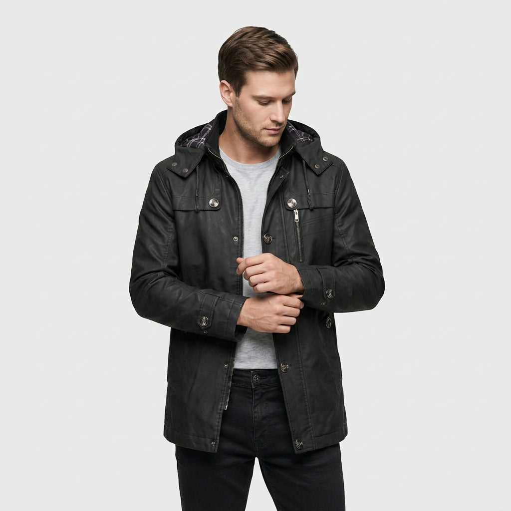 Veste à Capuche Amovible et Multiples Poches pour Homme