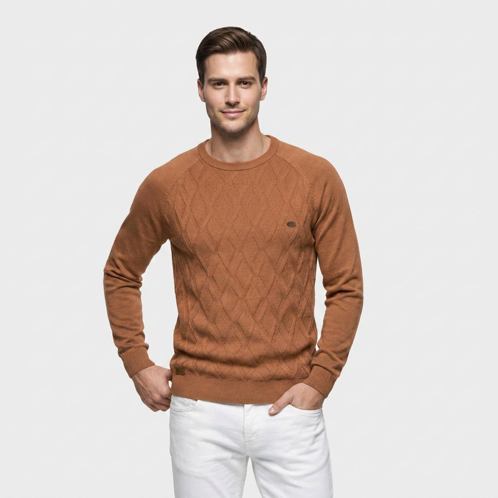 Pull Ras du Cou à Motif Losange en Relief pour Homme