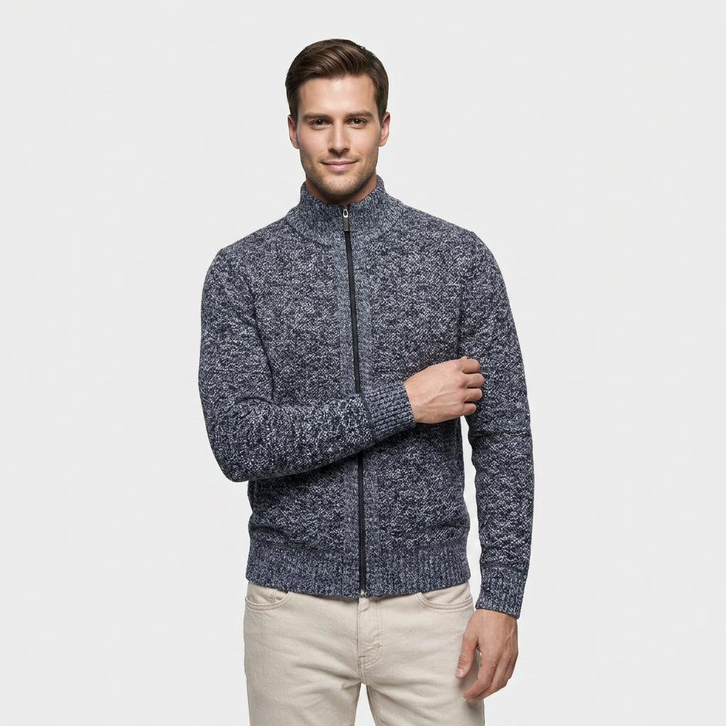 Veste en Maille Zippée à Col Montant pour Homme