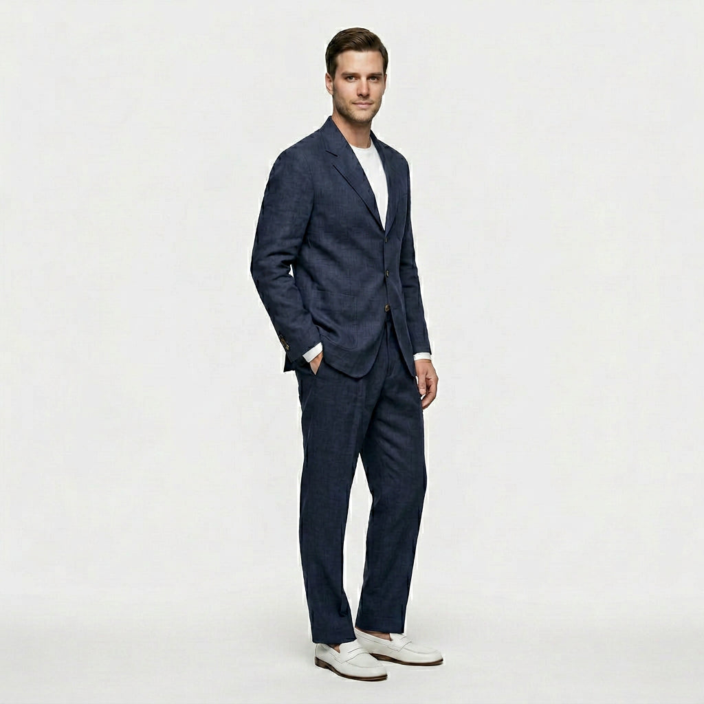 Ensemble Lin Deux Pièces Coupe Décontractée Pour Homme