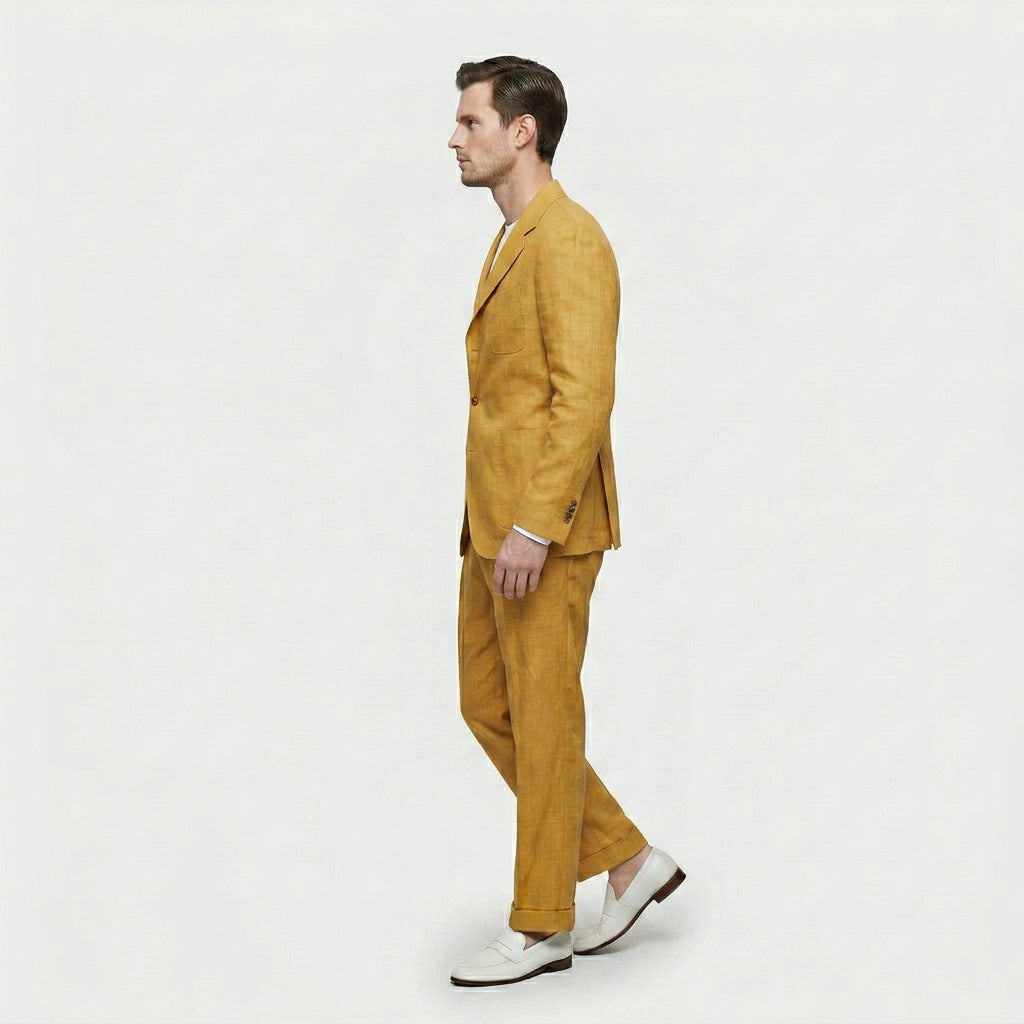 Ensemble Lin Deux Pièces Coupe Décontractée Pour Homme