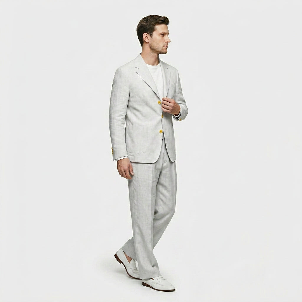 Ensemble Lin Deux Pièces Coupe Décontractée Pour Homme
