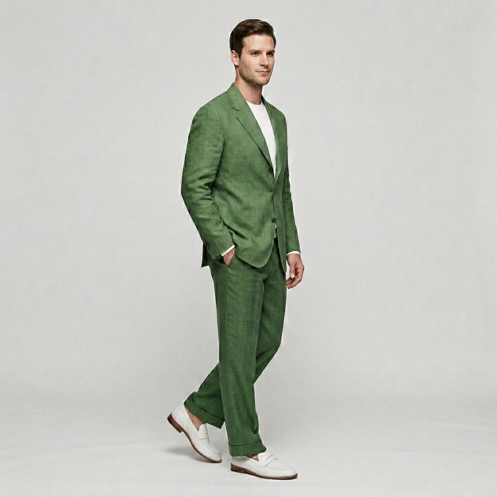 Ensemble Lin Deux Pièces Coupe Décontractée Pour Homme