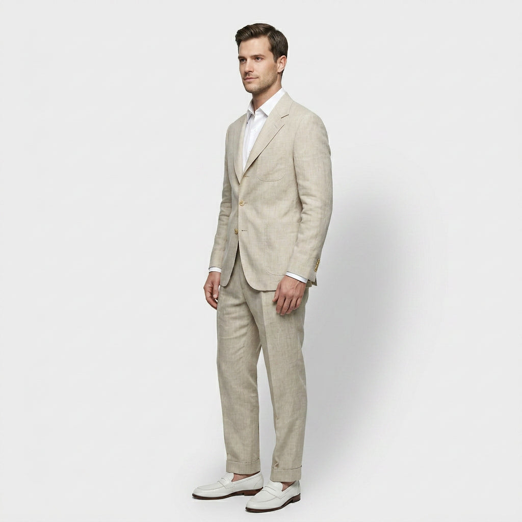 Ensemble Lin Deux Pièces Coupe Décontractée Pour Homme