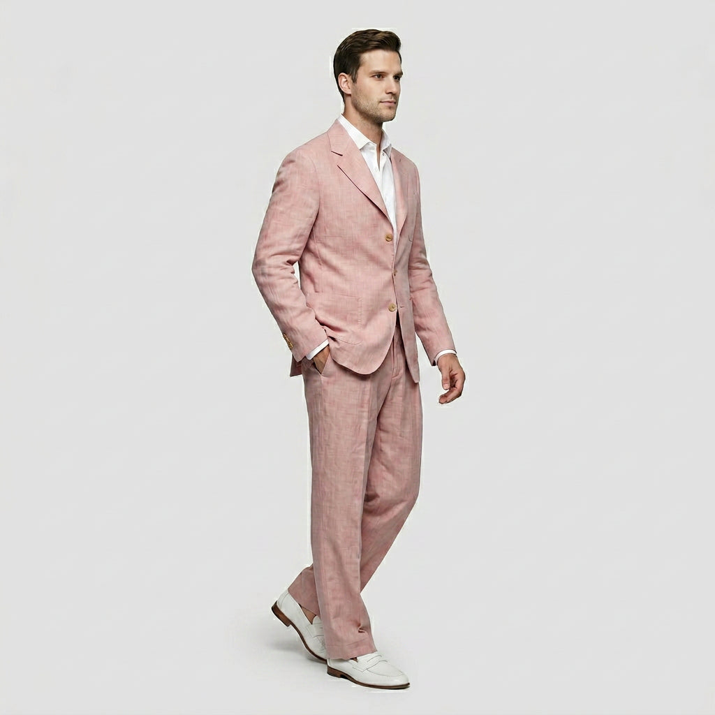Ensemble Lin Deux Pièces Coupe Décontractée Pour Homme