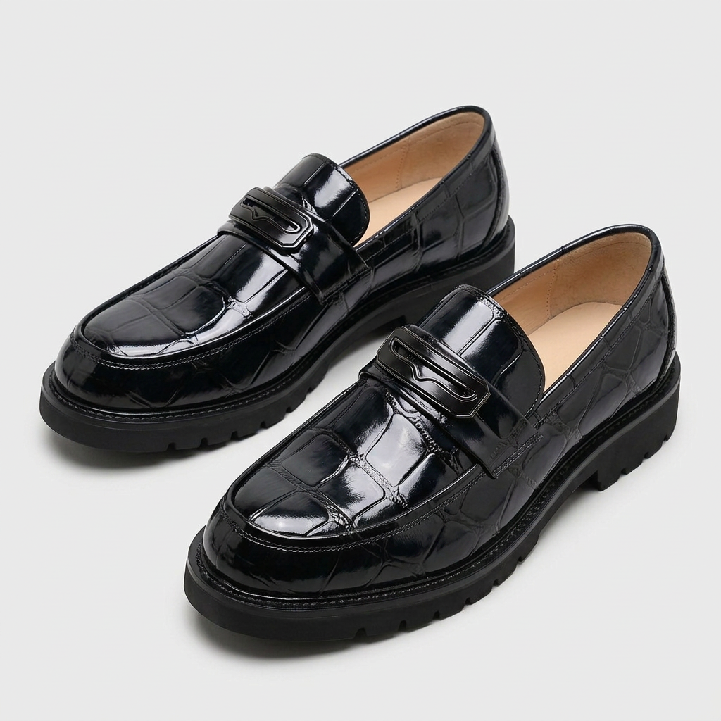 Loafer Cuir Verni Embossé Semelle Lug pour Homme