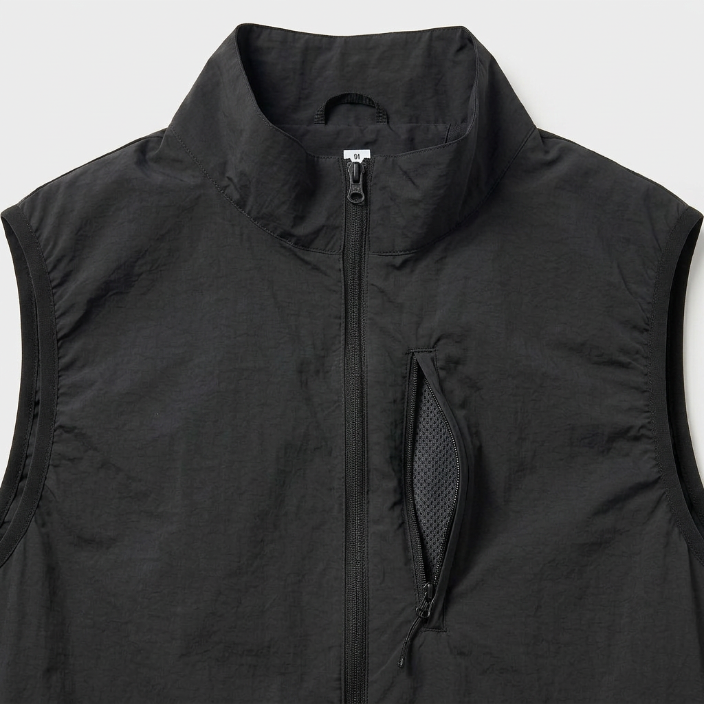 Gilet Sans Manches Zippé Col Montant Poche Zippée Pour Homme