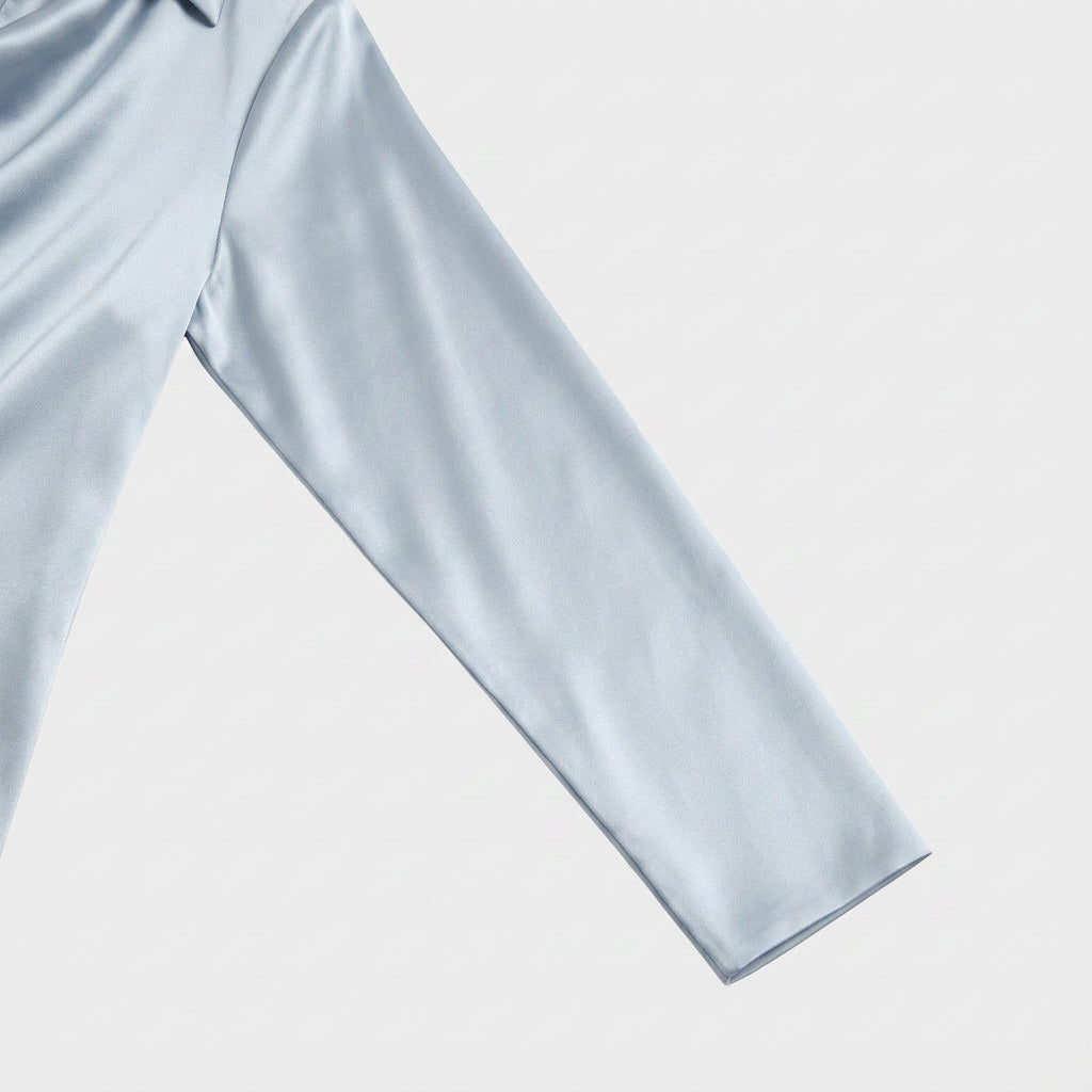 Blouse en Satin à Col Chemisier Drapé pour Femme