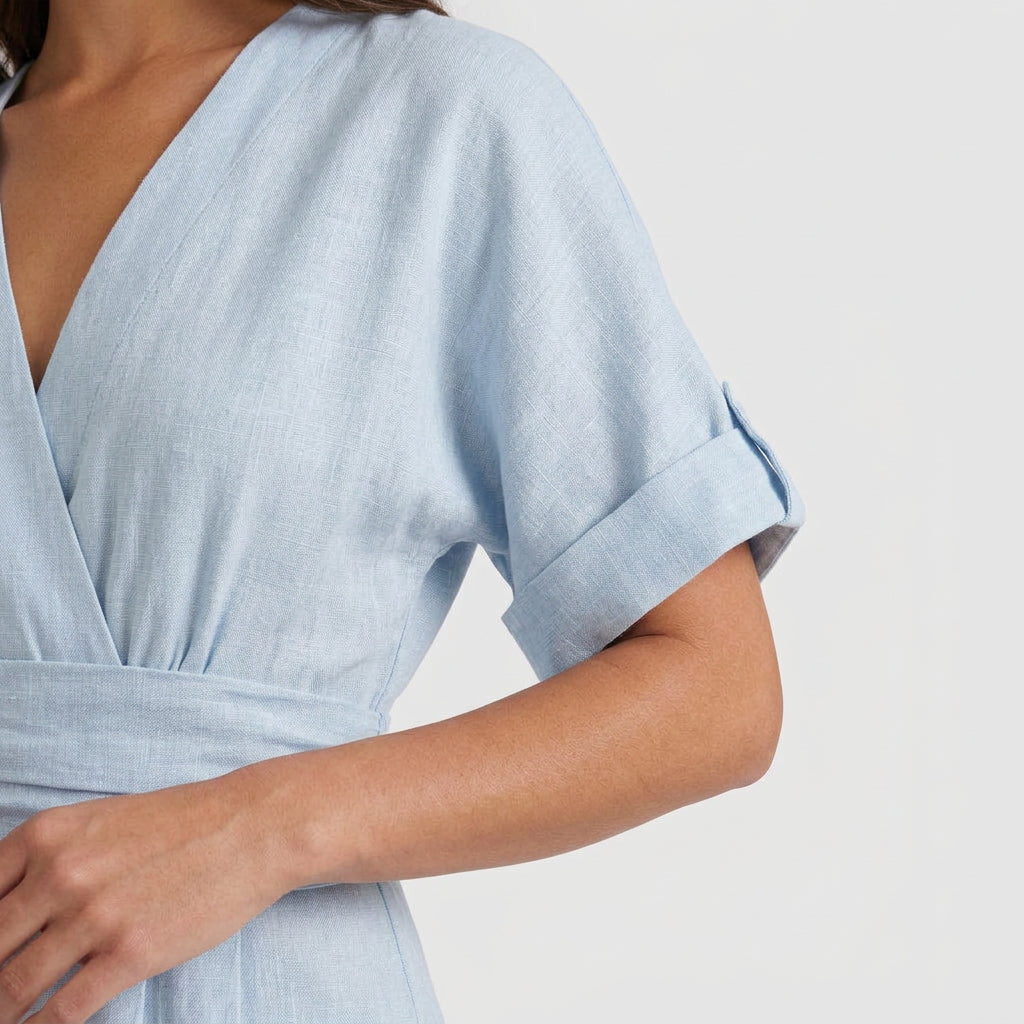 Combinaison Longue à Aspect Lin et Taille Nouée pour Femme