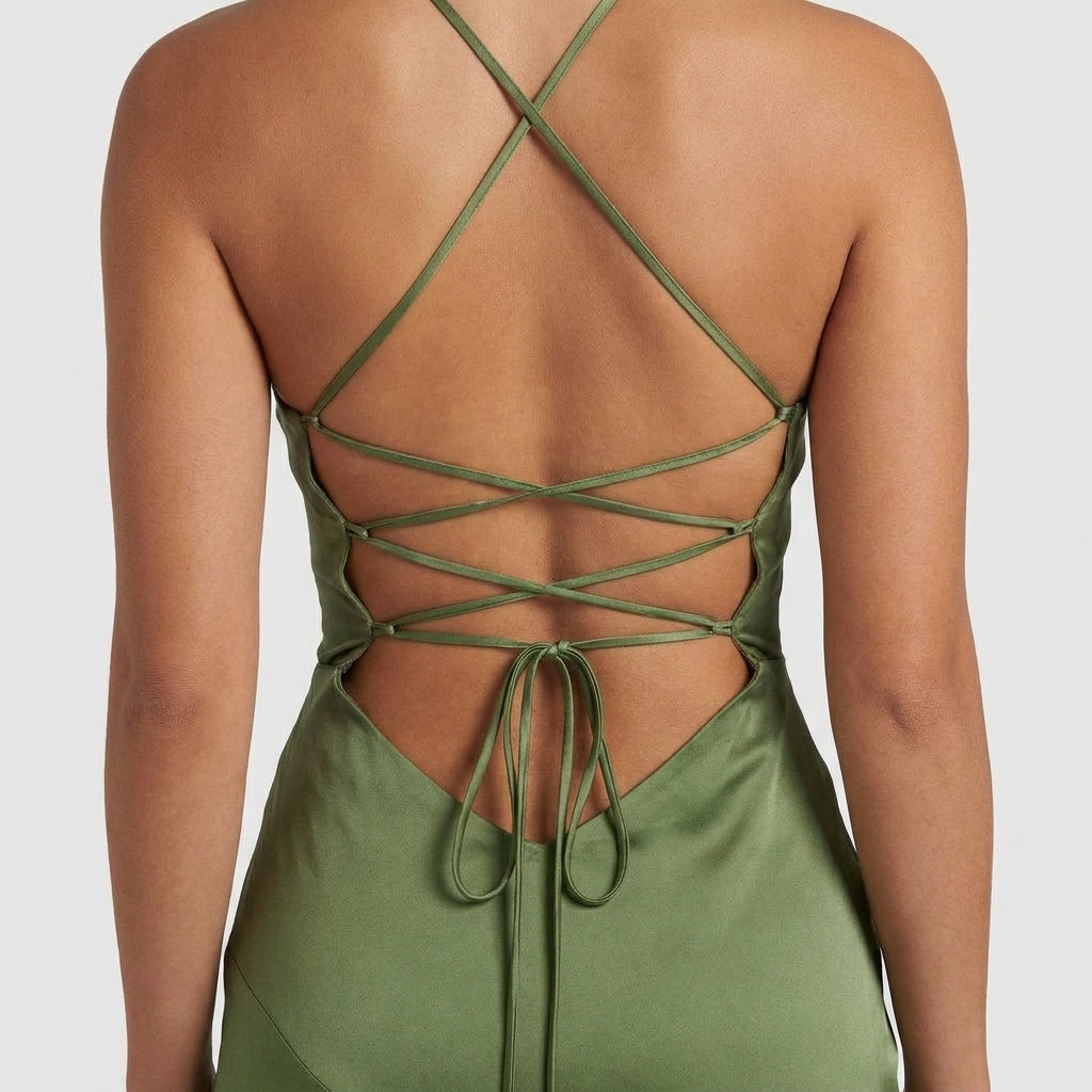 Robe de Soirée Longue en Satin à Fente pour Femme
