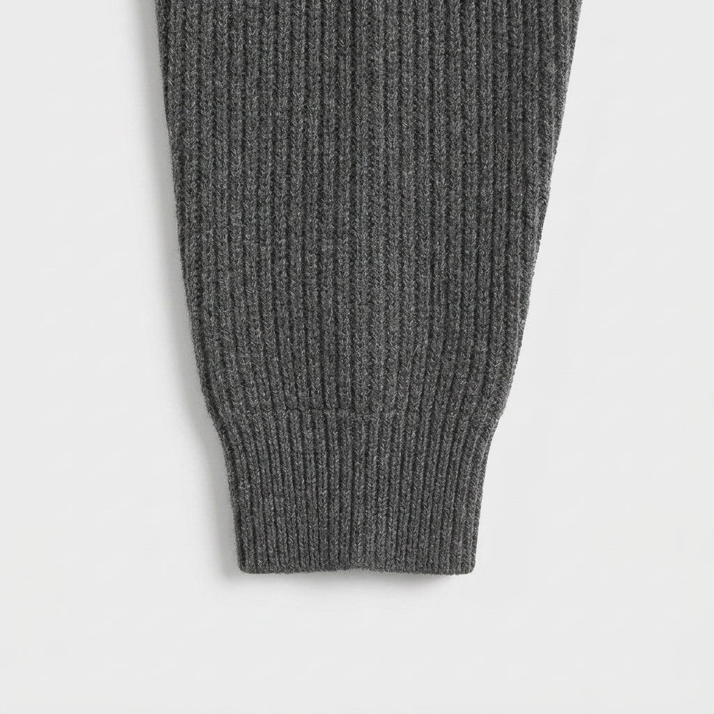 Pull Oversize à Col Polo Zippé en Maille Côtelée pour Homme