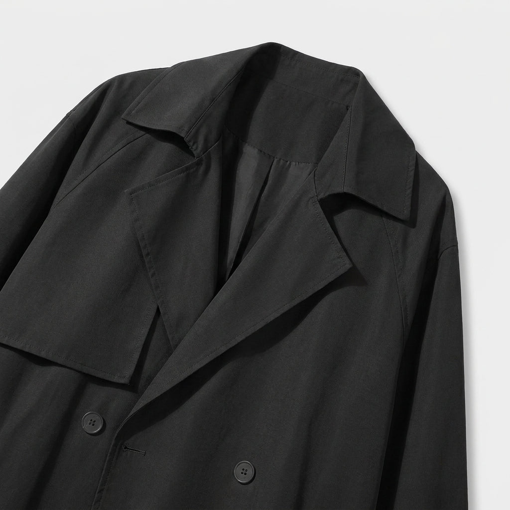 Trench-Coat Long Croisé à Col Tailleur pour Homme