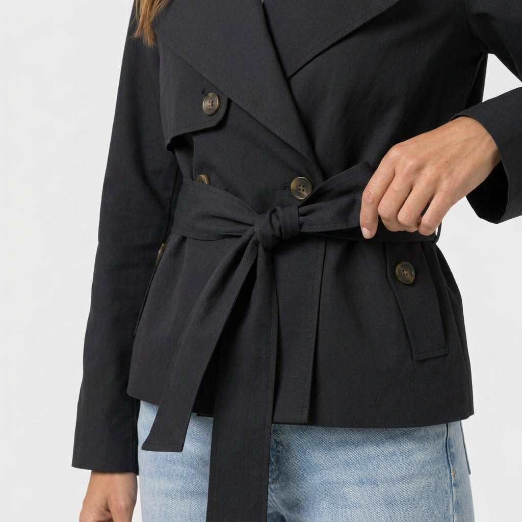 Trench-Coat Court à Ceinture Nouée pour Femme