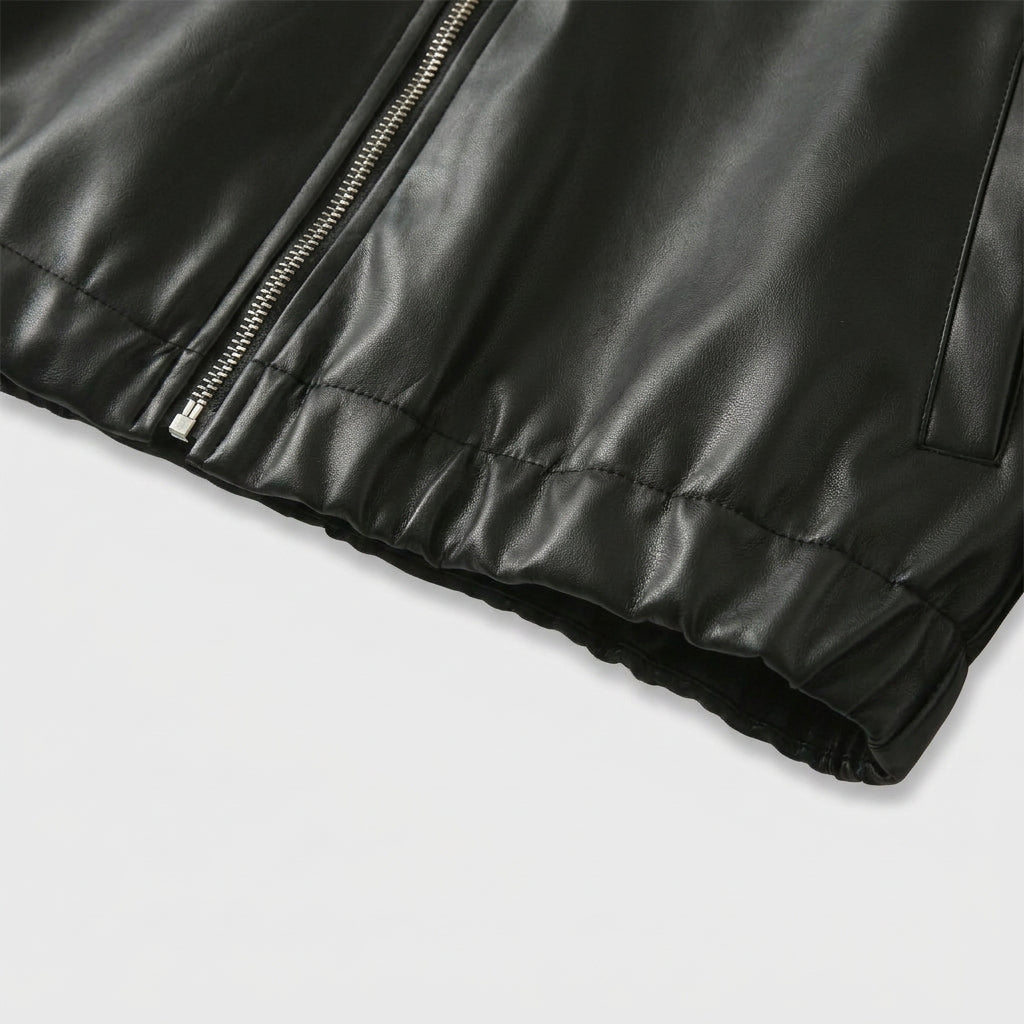 Veste Courte à l'Aspect Cuir et Col Chemise pour Femme