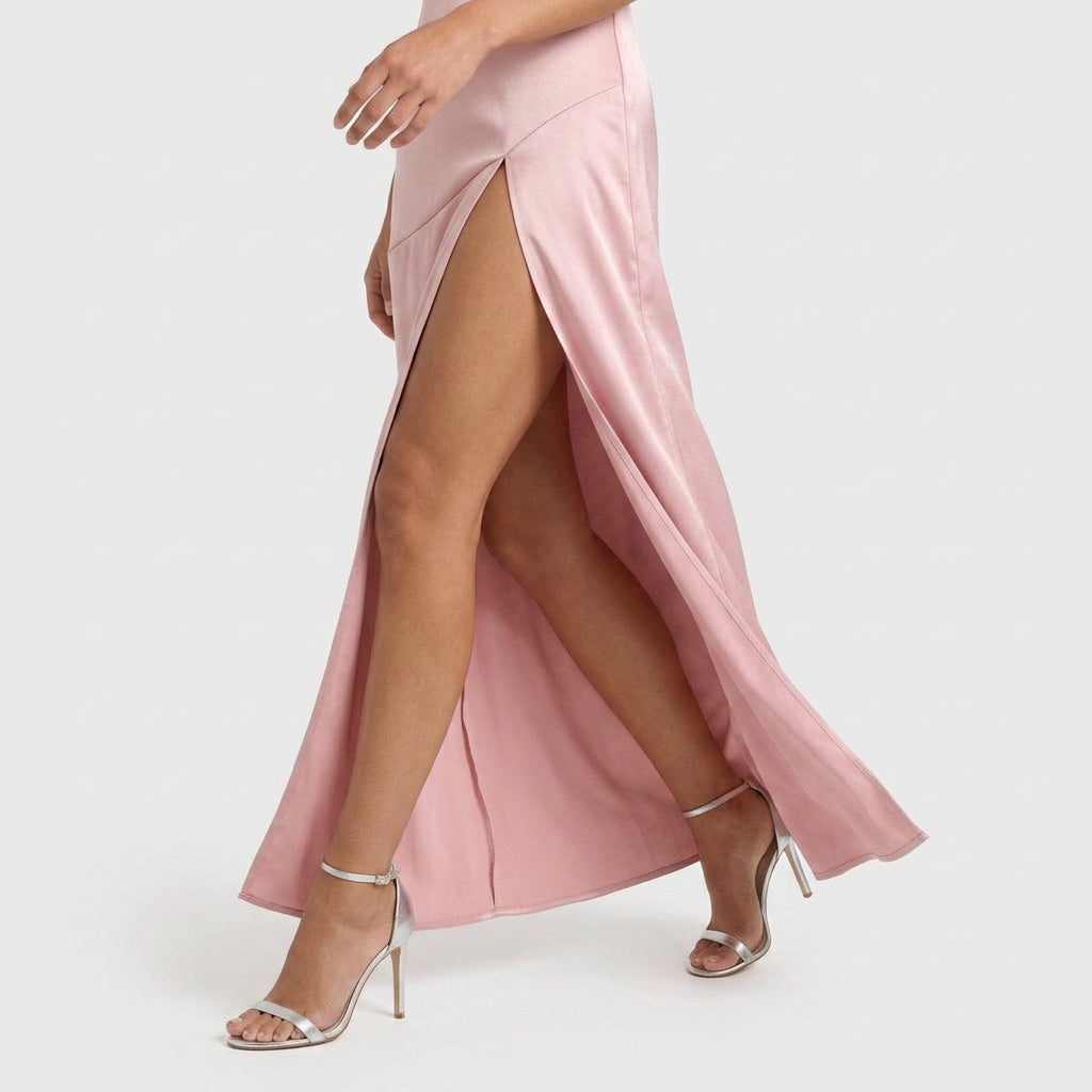Robe de Soirée Longue en Satin à Fente pour Femme