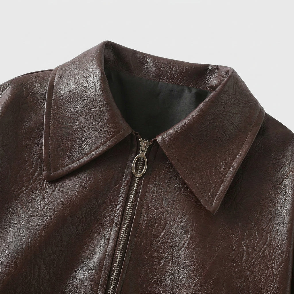 Veste Courte à l'Aspect Cuir et Col Chemise pour Femme