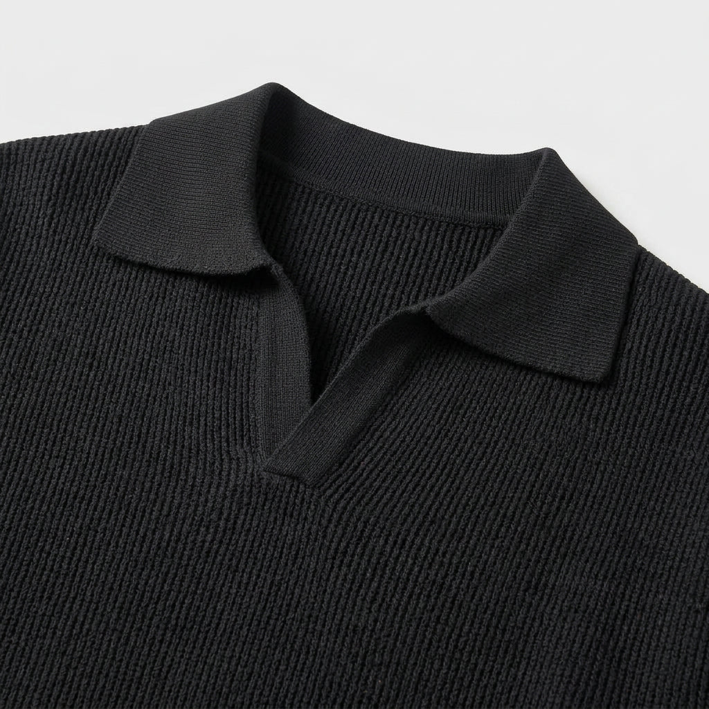 Pull Polo en Maille Texturée à Col Ouvert pour Homme