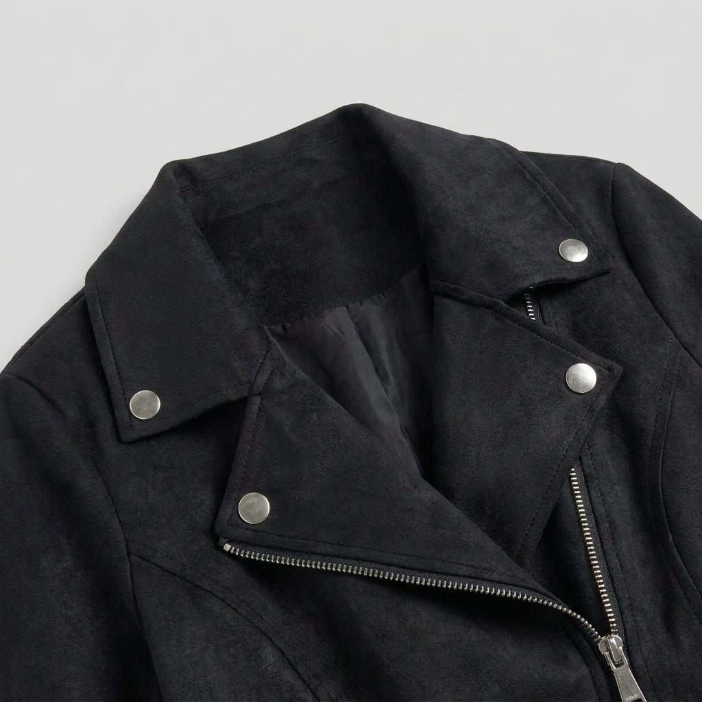 Veste Perfecto à Aspect Daim et Zip Asymétrique pour Femme