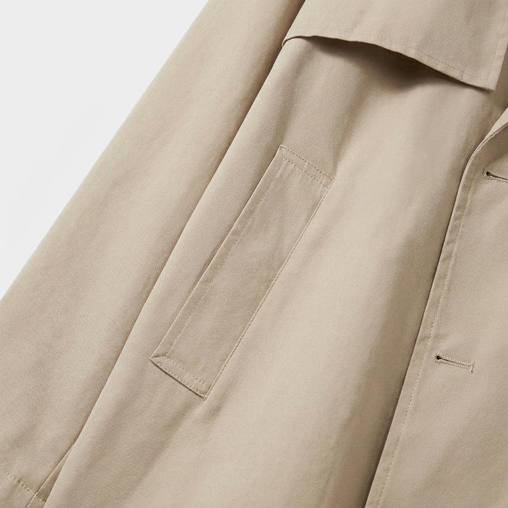 Trench-Coat Long Croisé à Col Tailleur pour Homme