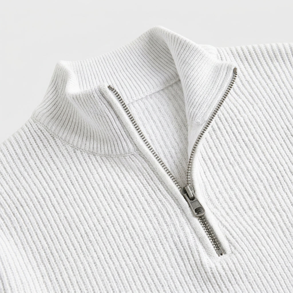Pull en Maille Côtelée à Col Zippé pour Homme