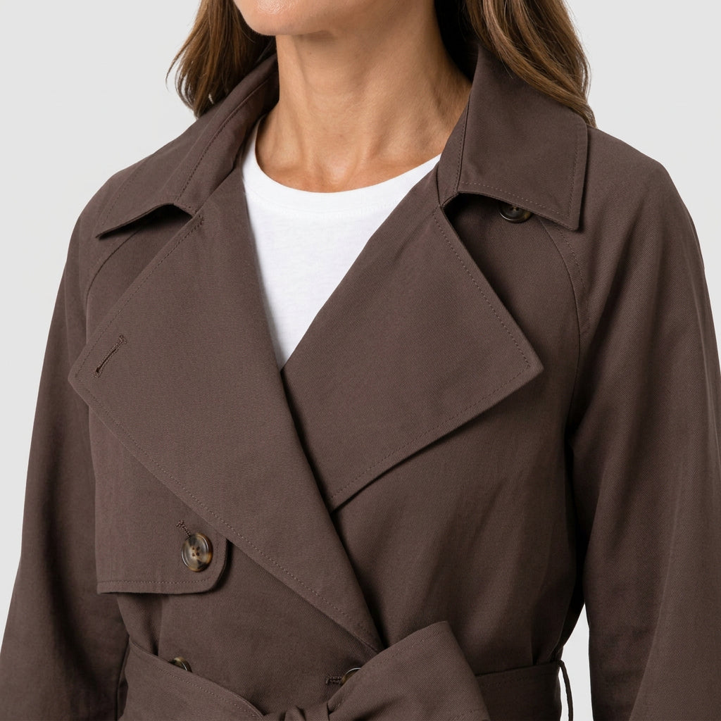 Trench-Coat Court à Ceinture Nouée pour Femme