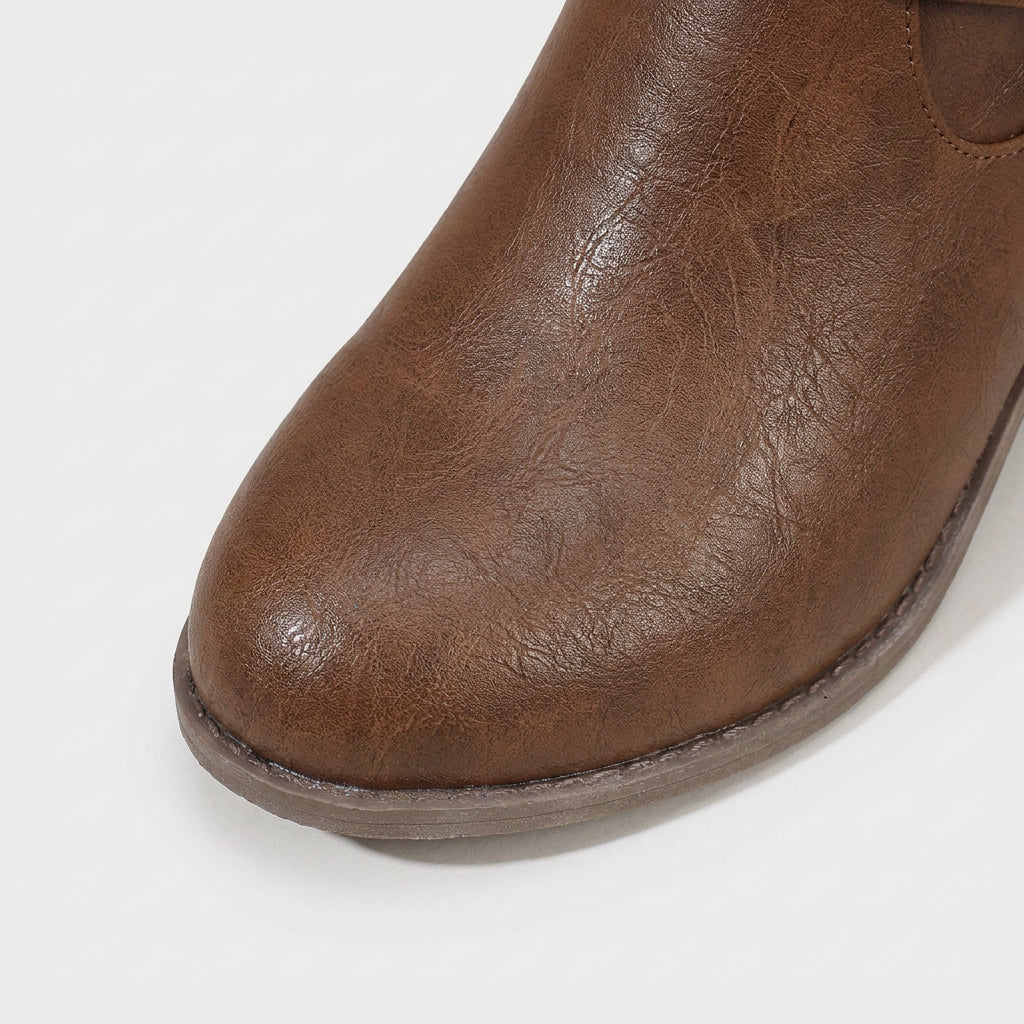 Bottes Motardes à Mi-Mollet à Brides Cloutées pour Femme