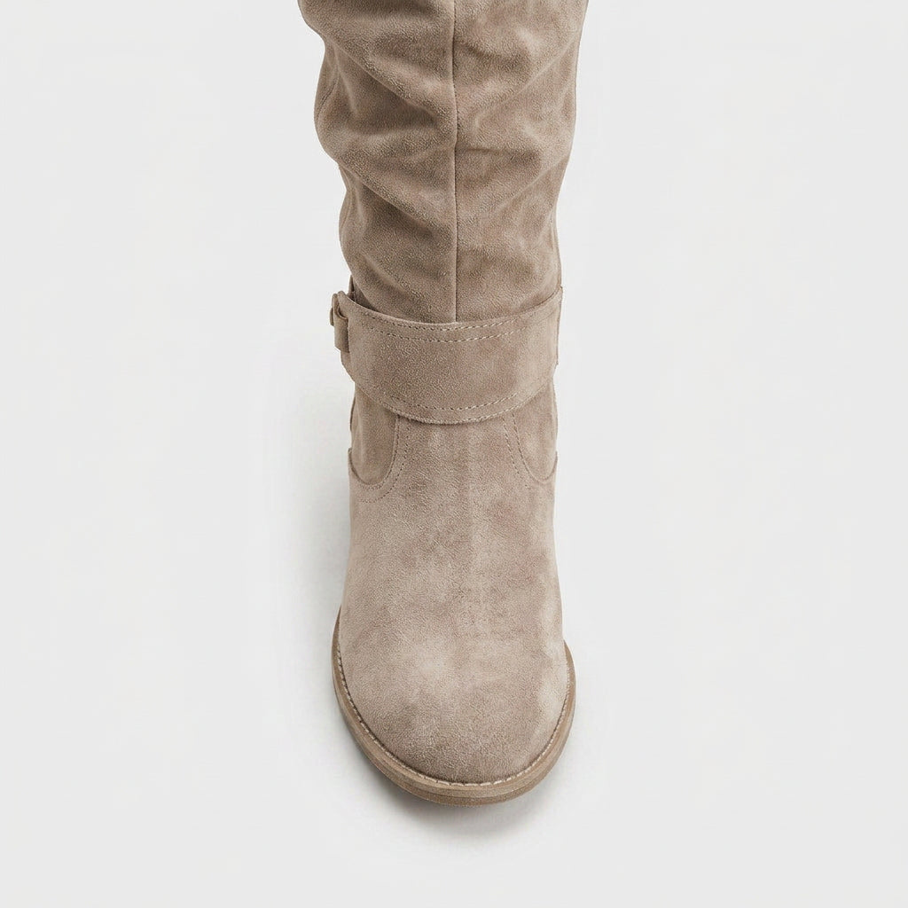 Bottes Hautes en Daim à Tige Froncée pour Femme