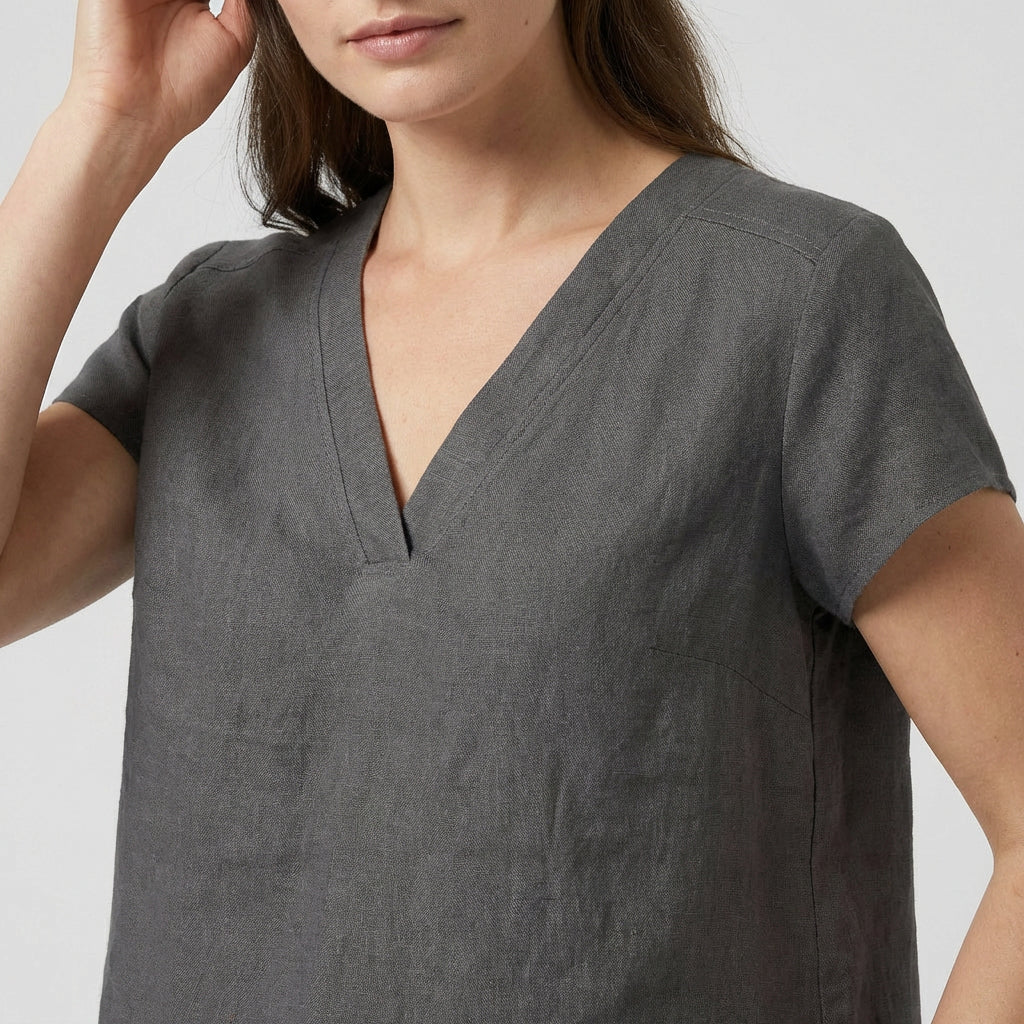 Ensemble Top Col V Pantalon Large Taille Haute pour Femme