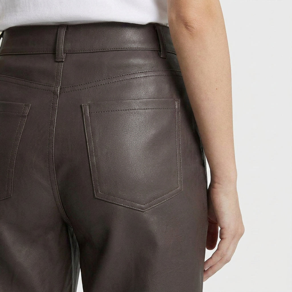 Pantalon Cuir Synthétique Taille Haute Coupe Ajustée pour Femme