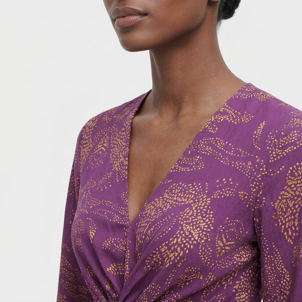 Robe Col V Manches Longues Coupe Ajustée pour Femme