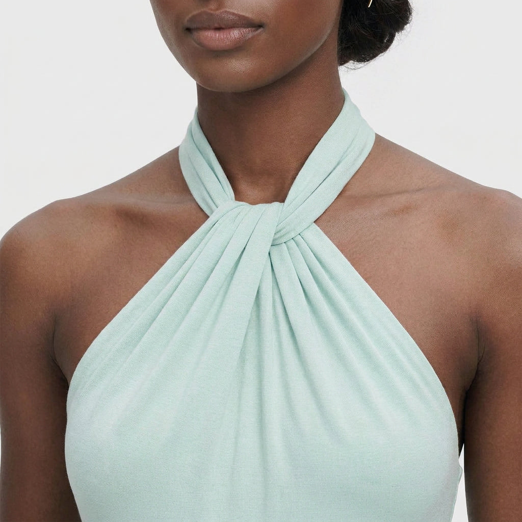 Robe Maxi Col Halter Drapé Élégant Pour Femme