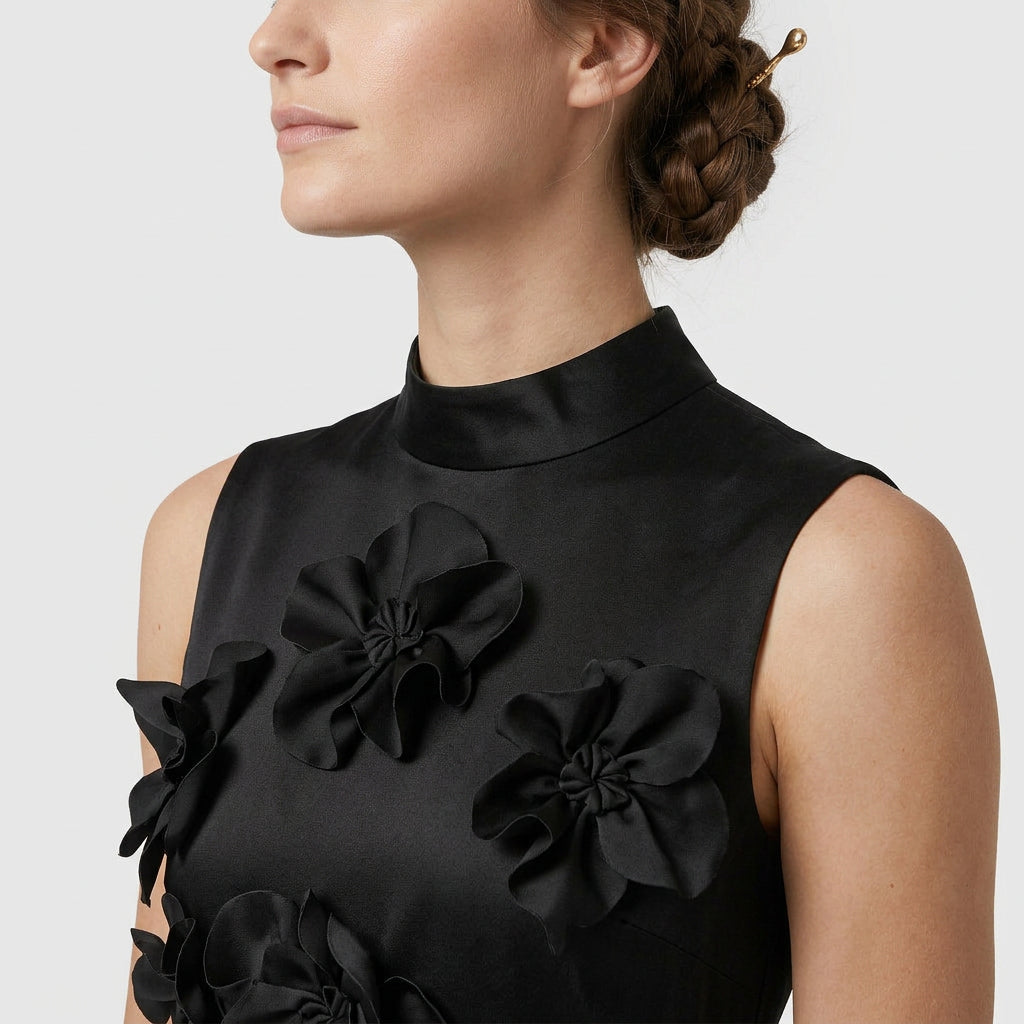 Robe Maxi Col Montant Appliqués Floraux Pour Femme