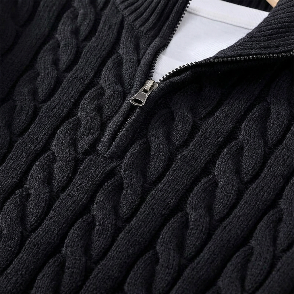 Pull Col Zippé Maille Fine Coupe Ajustée pour Homme