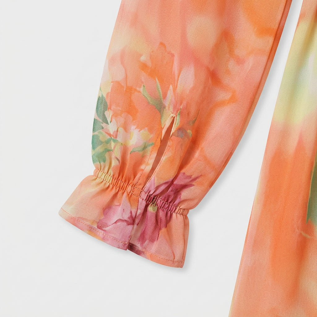 Robe Maxi Florale Col V Manches Longues Étagée pour Femme
