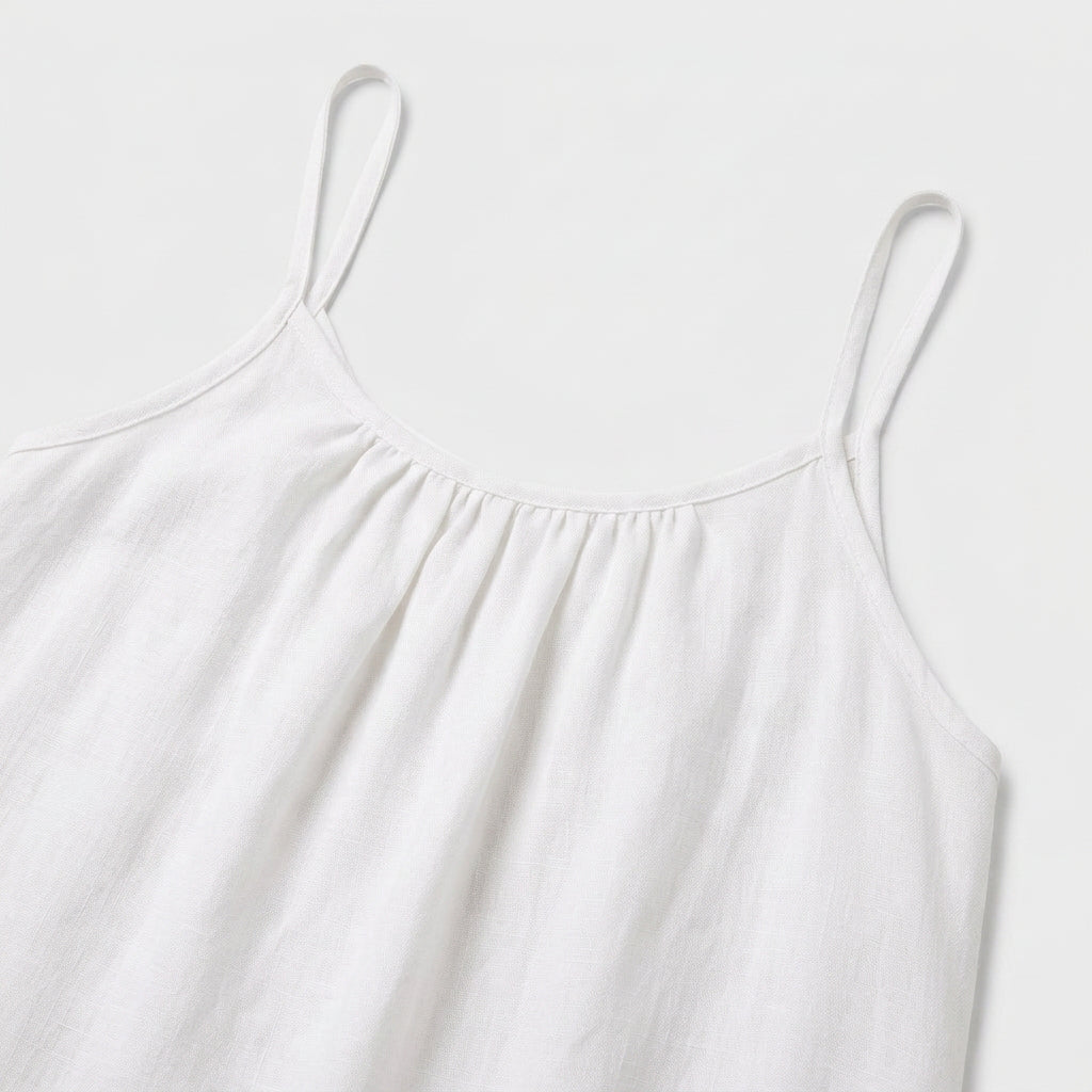 Robe Maxi Lin Bretelles Fines Encolure Froncée Coupe Ample Pour Femme