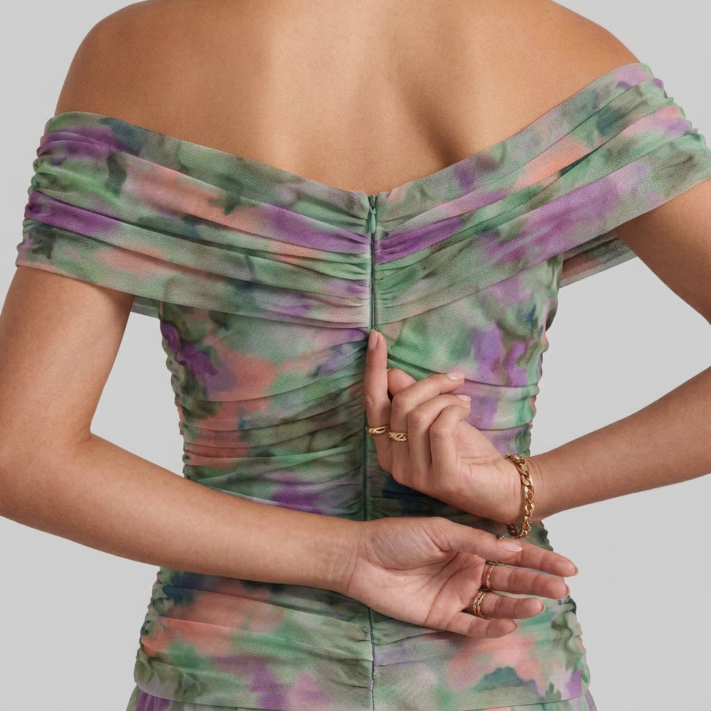 Robe de Cérémonie Fleurie à Épaules Dénudées pour Femme