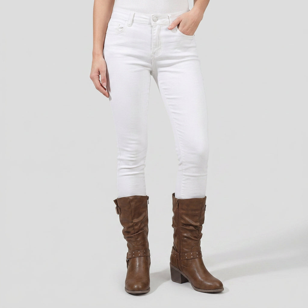 Bottes Motardes à Mi-Mollet à Brides Cloutées pour Femme