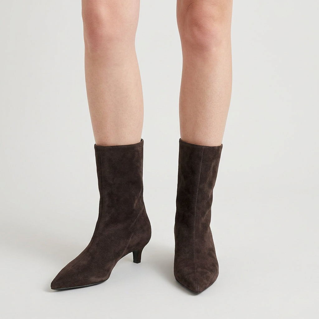 Bottines en Daim à Bout Pointu et Talon Kitten pour Femme
