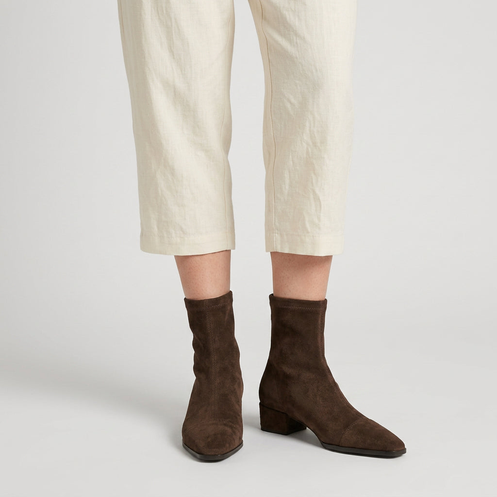 Bottines Ajustées en Daim à Talon Bas pour Femme