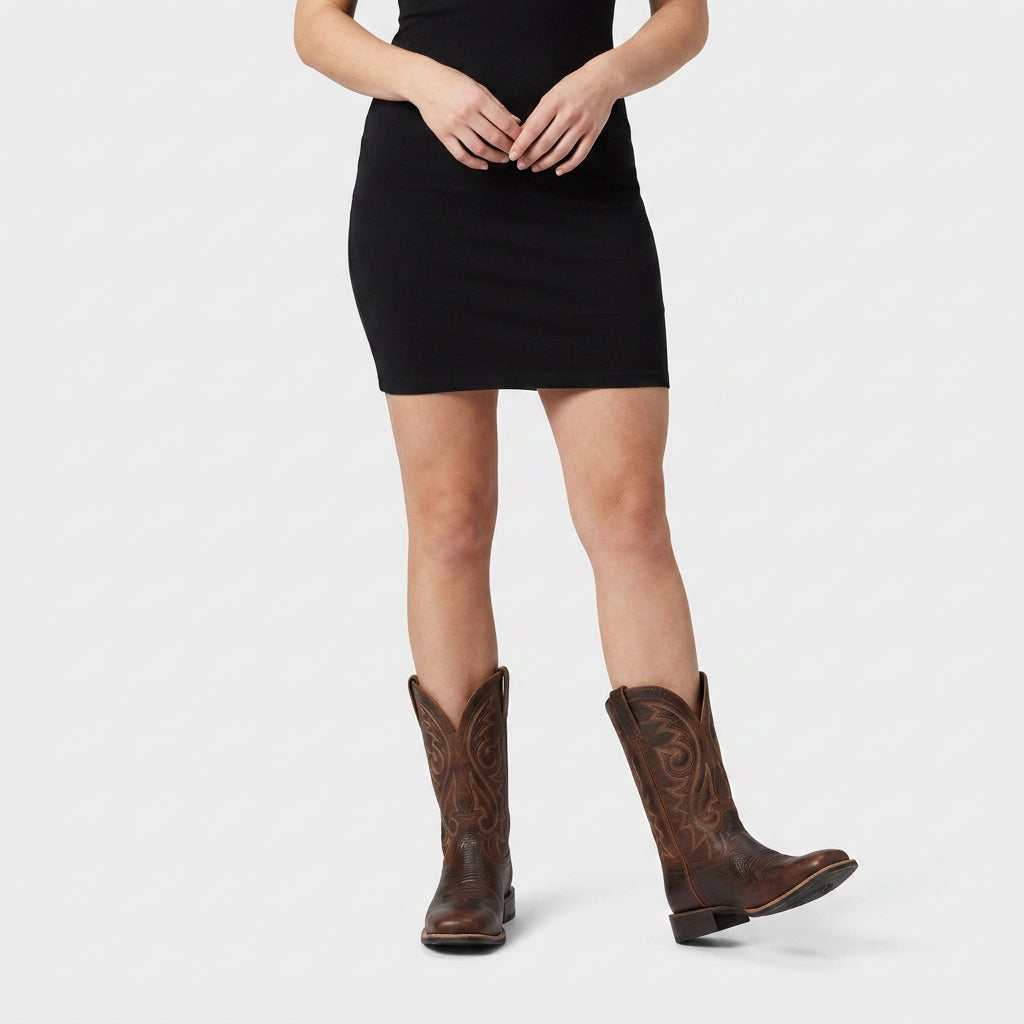 Bottes Santiags en Cuir à Bout Carré pour Femme