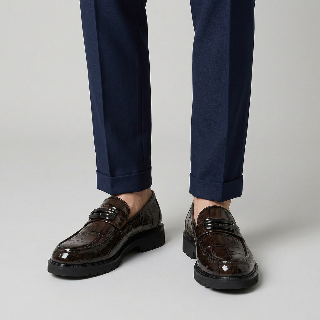 Loafer Cuir Verni Embossé Semelle Lug pour Homme