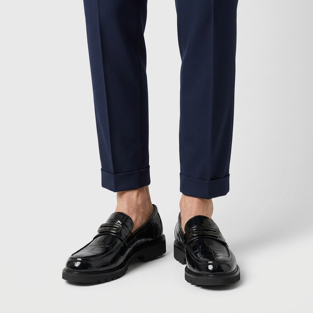 Loafer Cuir Verni Embossé Semelle Lug pour Homme