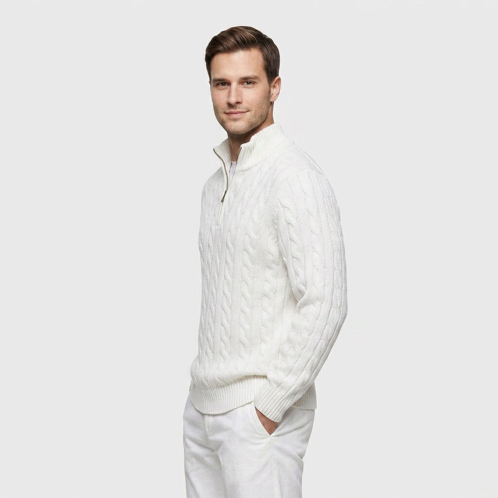 Pull Col Zippé Maille Fine Coupe Ajustée pour Homme