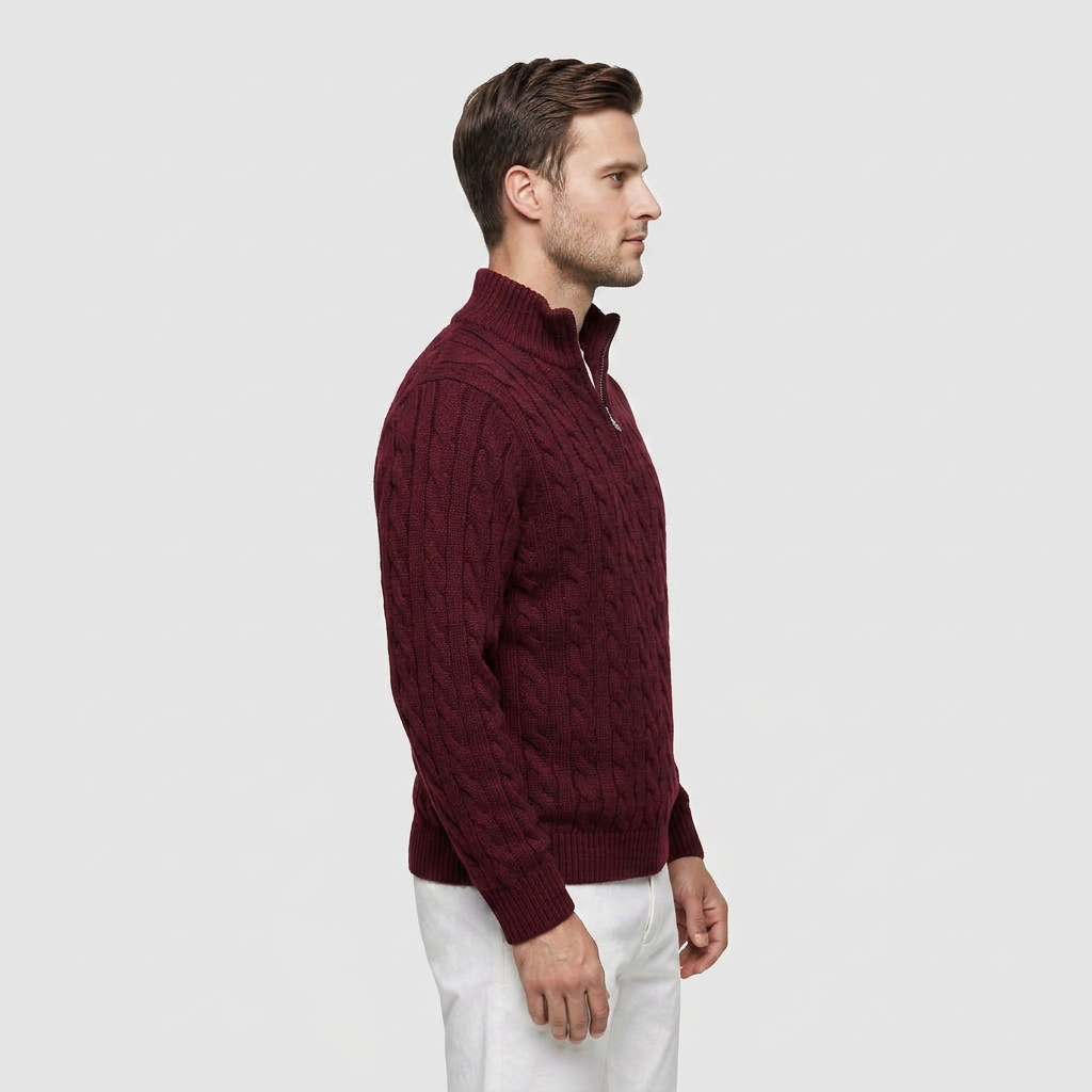 Pull Col Zippé Maille Fine Coupe Ajustée pour Homme