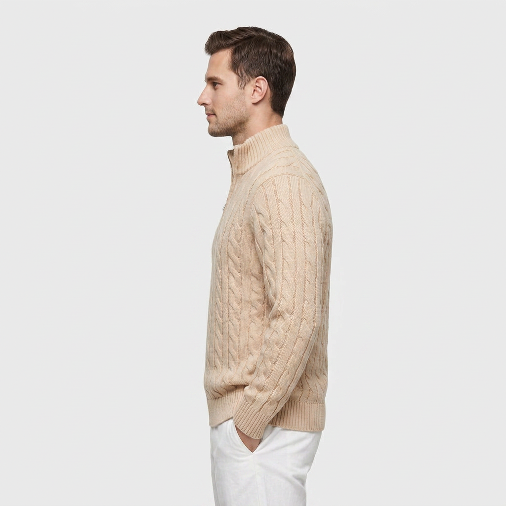 Pull Col Zippé Maille Fine Coupe Ajustée pour Homme