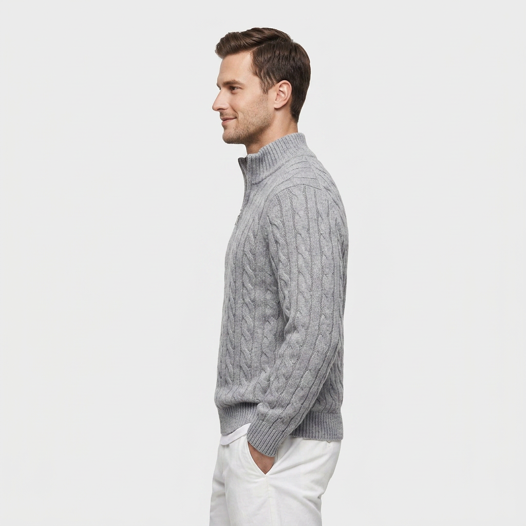 Pull Col Zippé Maille Fine Coupe Ajustée pour Homme